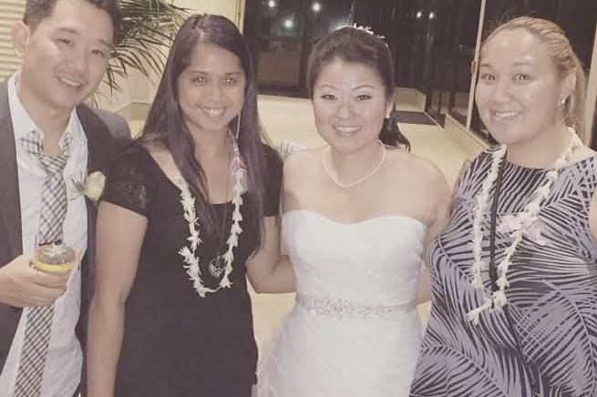 Wedding guests with the bride