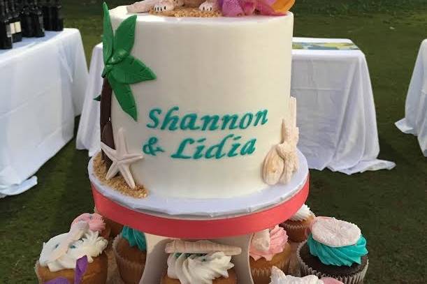 Wedding cake and cup cakes