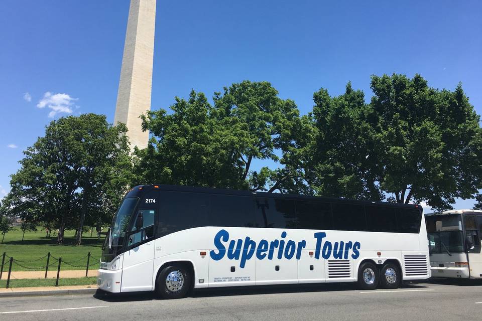 Bus by the building