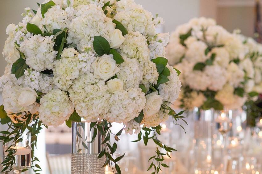 Beautiful all white ball arrangements