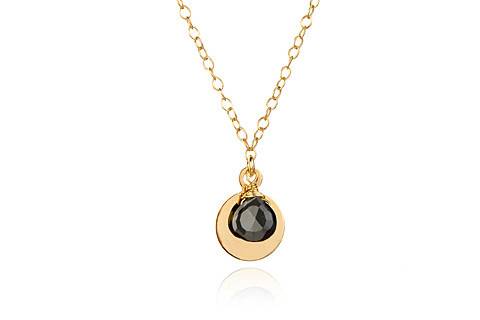 18k vermeil chain with your choice of stone sitting atop a 14k gold-filled disk.  Spotted from coast to coast, this delicate little necklace has been featured on Gossip Girl and 90210, AND it is our very favorite necklace!
Lobster clasp closure.  Adjustable 16-18 inches.
Handmade with lots of love in the USA.
Don't see the perfect color for you? Email us and we will find it for you!
