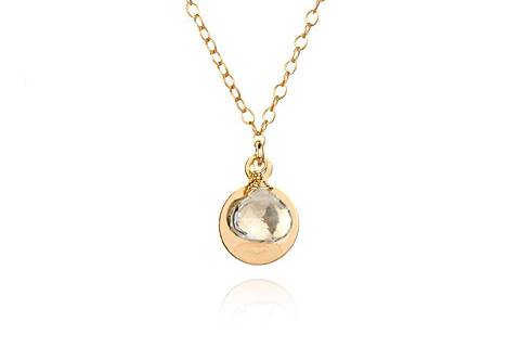 18k vermeil chain with your choice of stone sitting atop a 14k gold-filled disk.  Spotted from coast to coast, this delicate little necklace has been featured on Gossip Girl and 90210, AND it is our very favorite necklace!
Lobster clasp closure.  Adjustable 16-18 inches.
Handmade with lots of love in the USA.
Don't see the perfect color for you? Email us and we will find it for you!