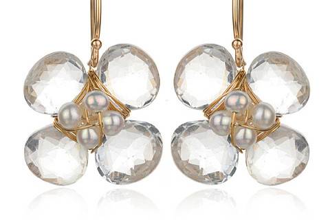 Amanda Rudey Flower Earrings ~ Tiny pearls nested among four colored gemstones. Available in any color gemstone you would like! Available in 18k vermeil, Sterling Silver or 14k Gold. .75 inches.