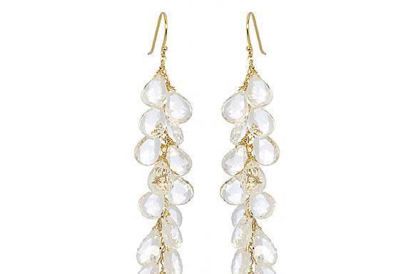 Amanda Rudey Lindsay Earrings ~ Gemstone drops drip down these glamorous earrings. Available in any color gemstone you would like! Available in 18k vermeil, Sterling Silver or 14k Gold. 3 inches.