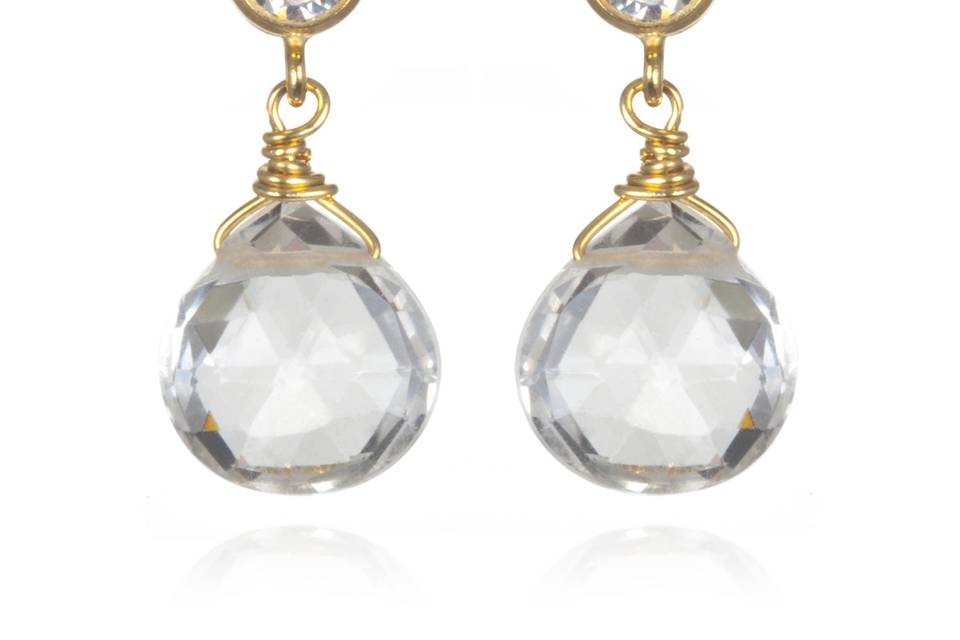 Amanda Rudey Laylie Earrings ~ Your choice of stone drop dangling beneath a CZ 18k vermeil post earring with bullet clutch backing.  The prettiest little wardrobe staple. Available in 18k vermeil, Sterling Silver or 14k Gold.
.75 inches.