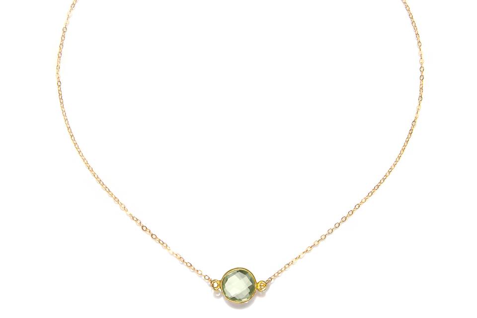 Amanda Rudey Jo Necklace ~ Sweet and simple, this necklace features one round bezel stone. Available in any color gemstone you would like! Available in 18k vermeil, Sterling Silver or 14k Gold. Adjustable 16-18 inches.