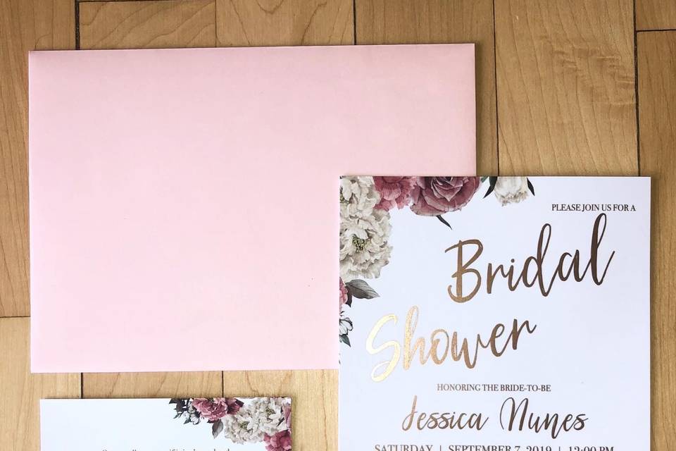 Rose gold bridal shower invite