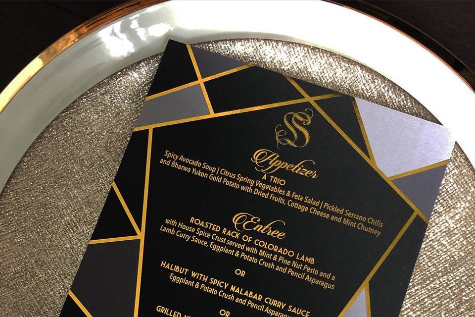 Modern gold foil menus