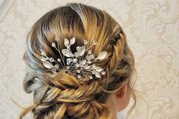 Elegant updo with bridal hair vine