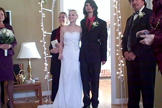 Home wedding - wedding officiant: Karen HillCustom vows, pre-marital counseling, home wedding ceremony, Wake County NC wedding. Home wedding performed by Rev. Karen Hill