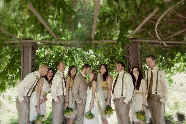 The couple with the bridesmaids and
groomsmen