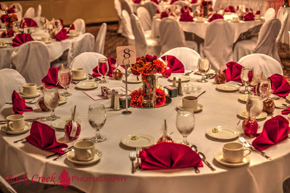Table set-up with rose centerpiece