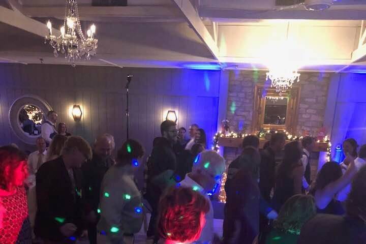 Wedding dance floor with disco lights