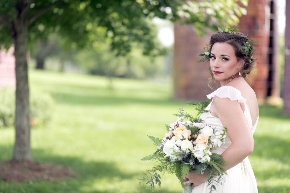 The bride holding her bouquet