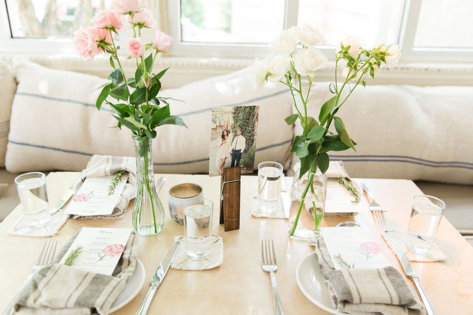 Table setup with centerpiece