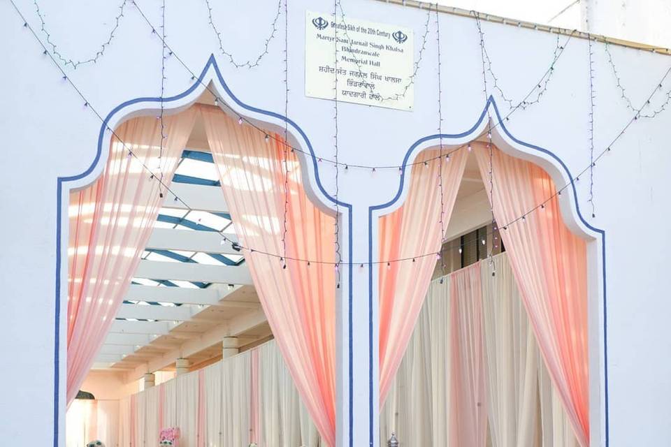 Entrance drapery welcome table