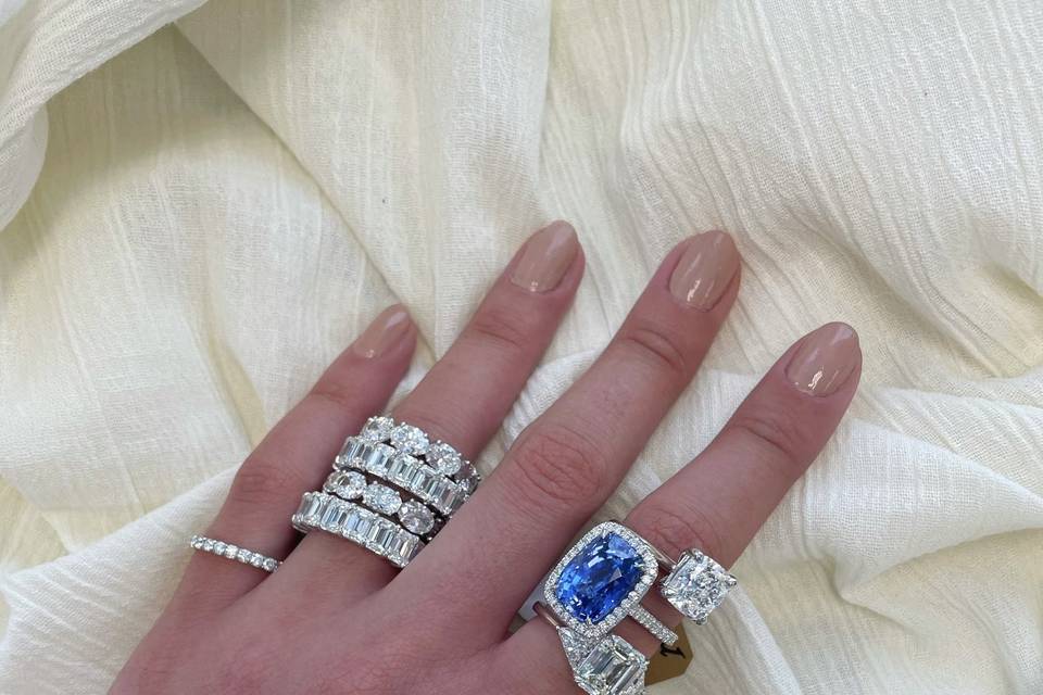 Diamond and sapphire rings