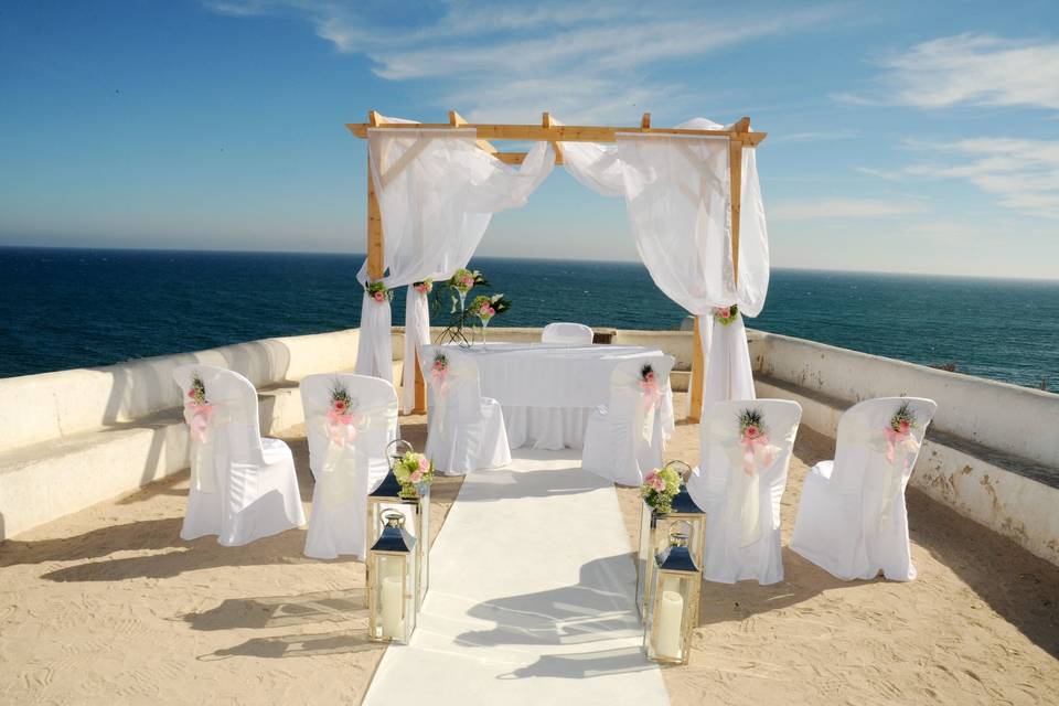 Wedding with sea front view