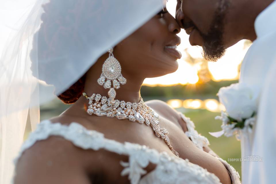 Sunset with bride & groom