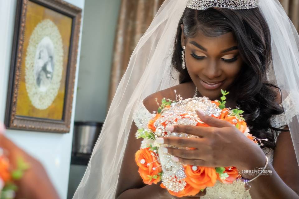 Bride and bouquet