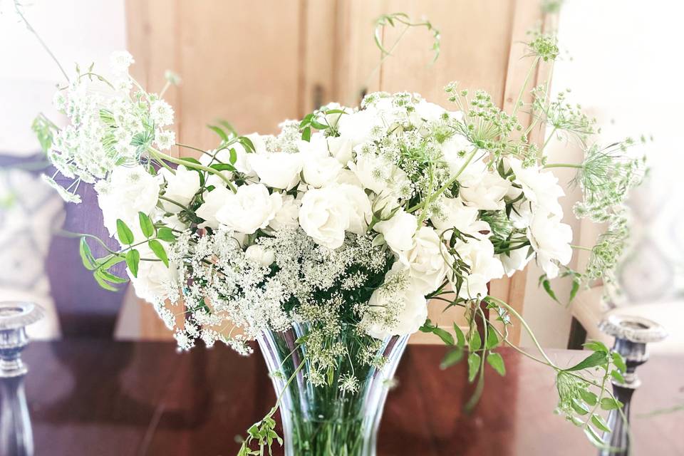 Crystal vase white arrangement