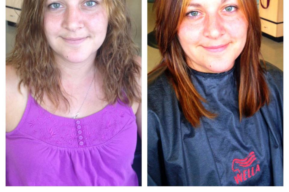 Before and after dimensional hair color