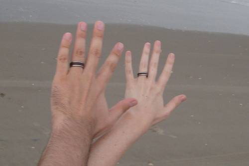 Wood inlay rings, beach wedding