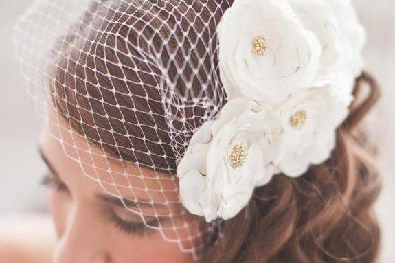 Netted veil with white flowers