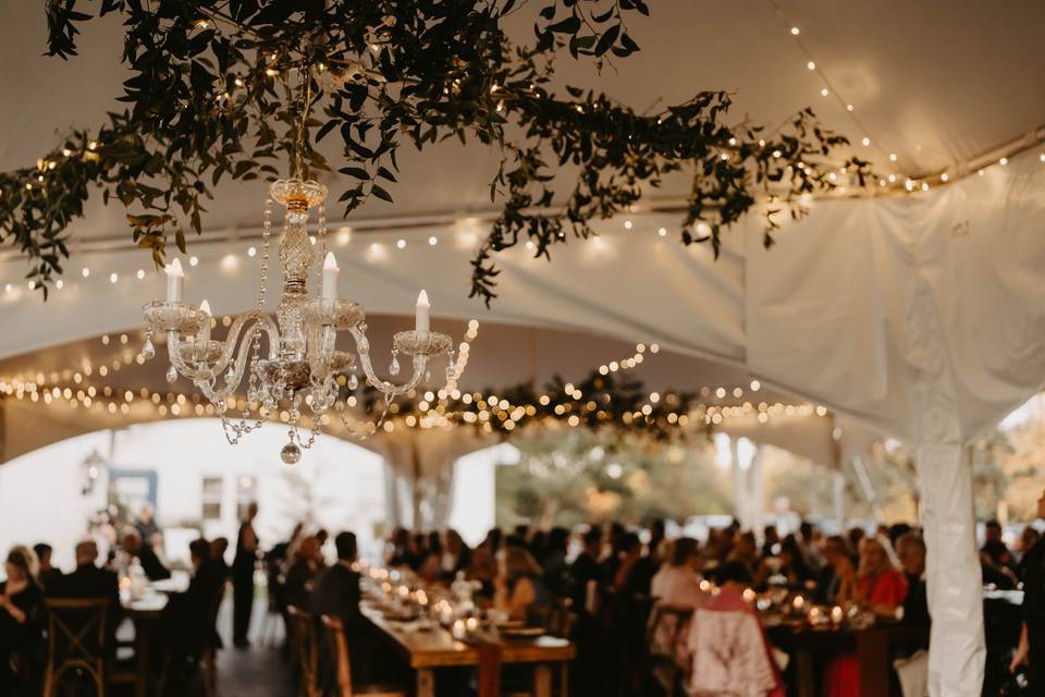 Chandeliers in dining tent