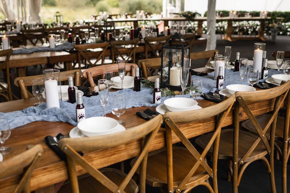 Dining Tables with Blue Runner