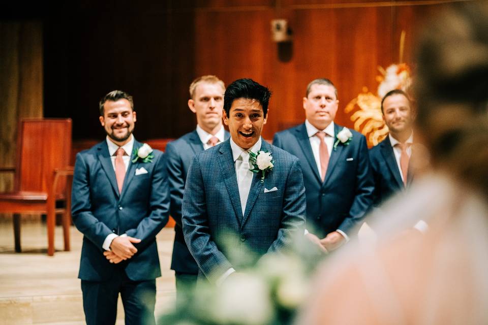 The groom's face