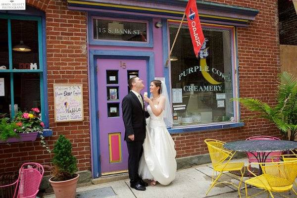 Sharing an ice cream cone at The Purple Cow Creamery in Easton, Pennsylvania.