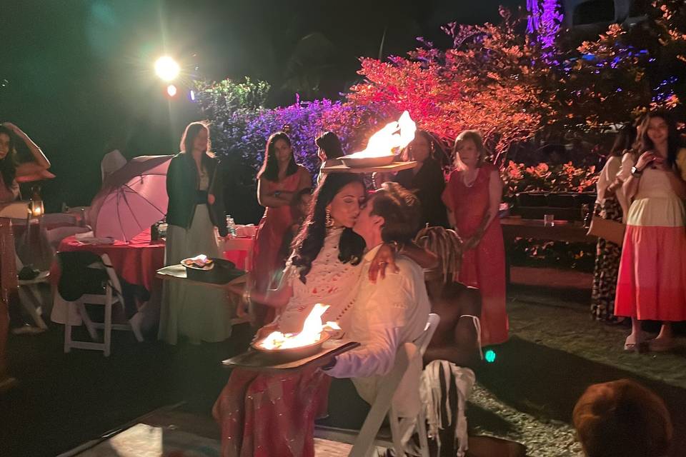 Bride, Groom & Fire Dancer