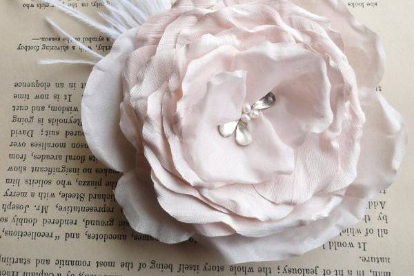 Tears of Happiness, bridal hair flower facinator, platinum pink, with birdcage veil, also comes in white, ivory, and cream