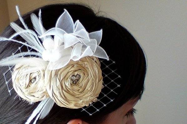 Sparkle As One rosette bridal headpiece fascinator, silk, rhinestones, couture millinery