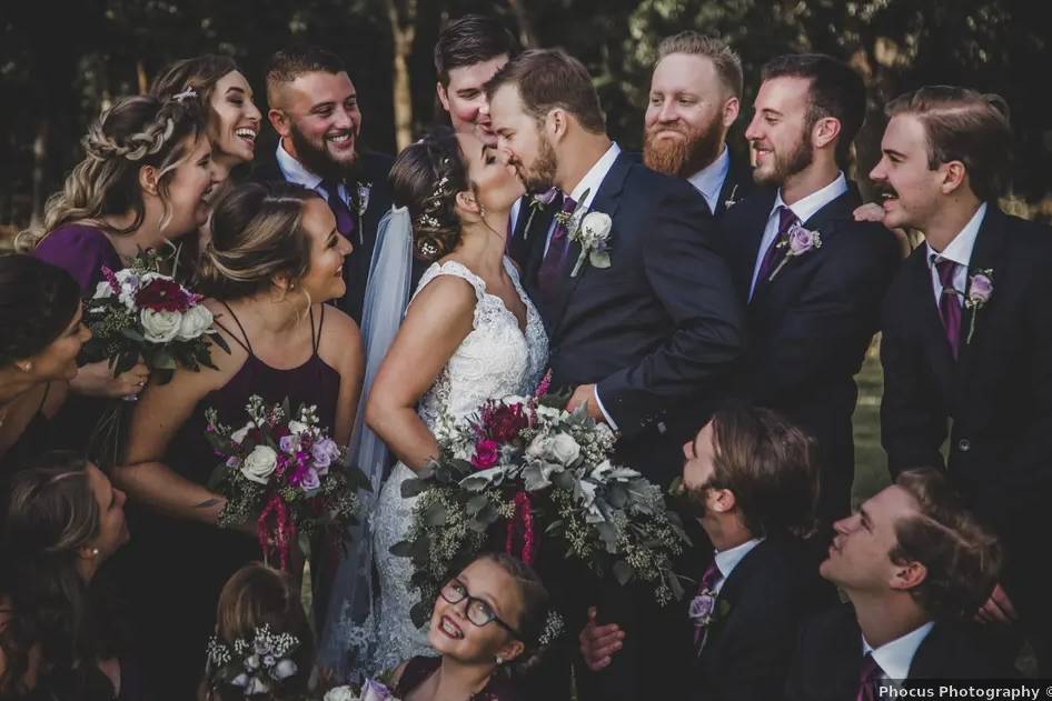 Newlyweds with friends