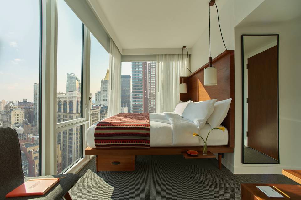 King sky view micro guest room at Arlo NoMad