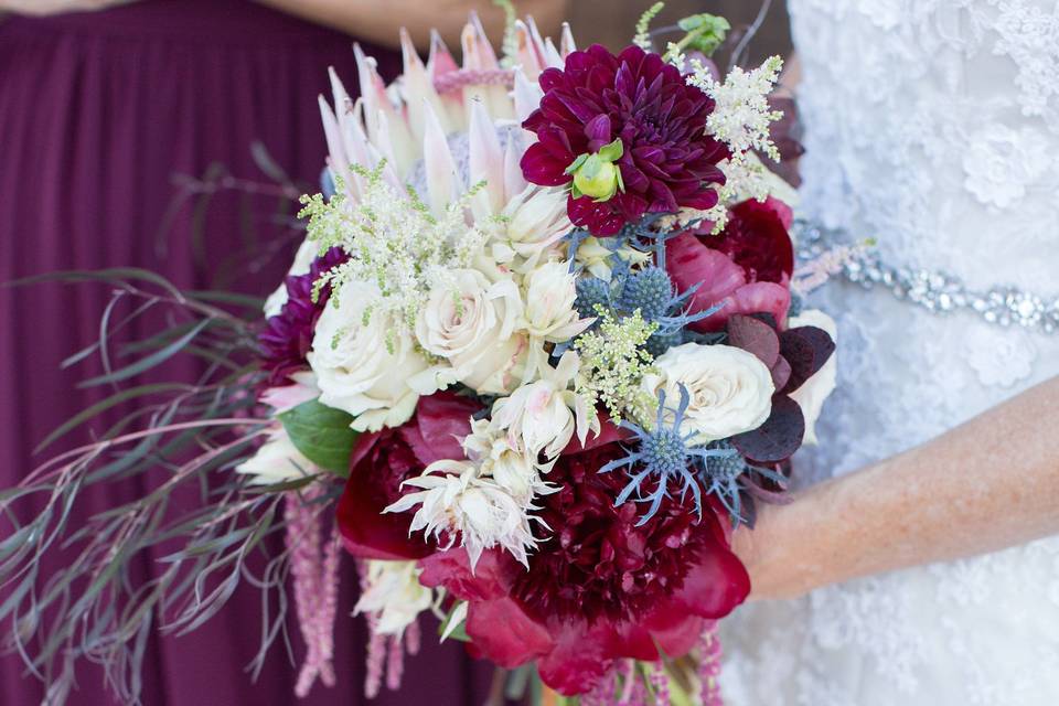 The bride holding a bouquet