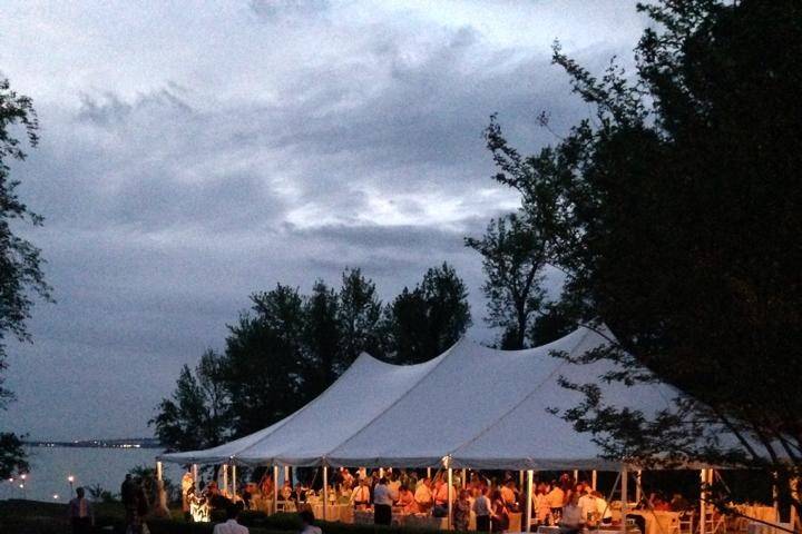 Covered outdoor wedding reception