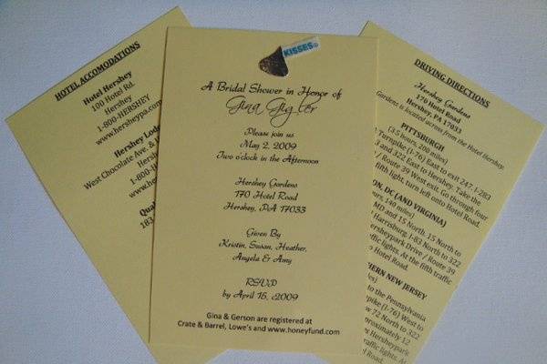 Bridal Shower invitation, butter with hershey kiss detail