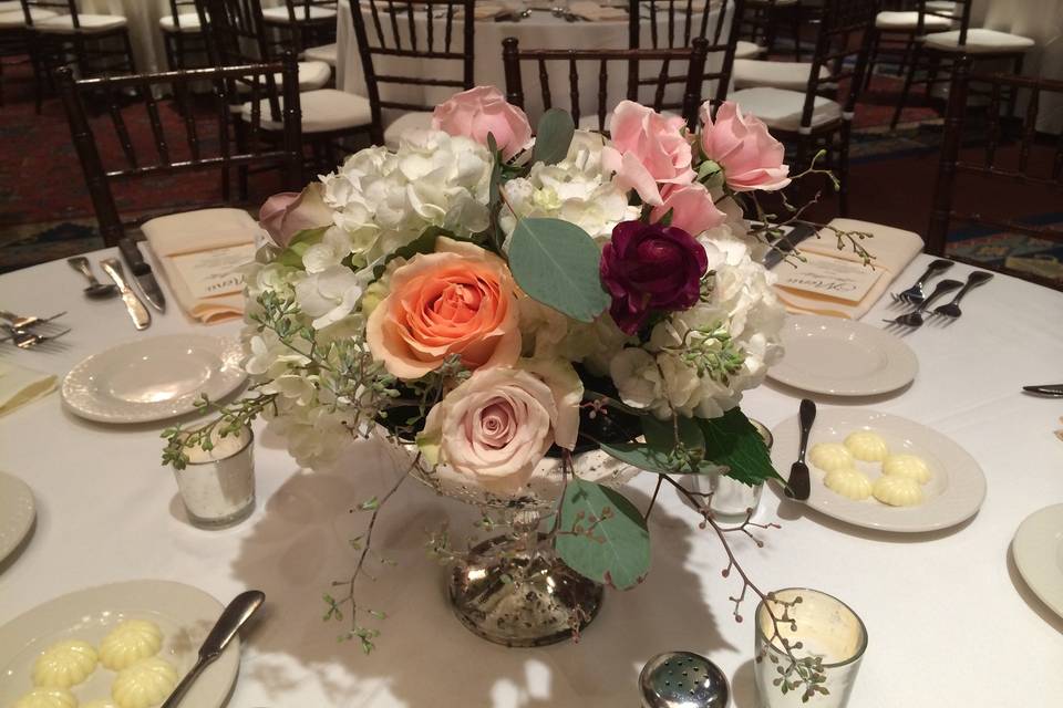 Round table with flower centerpiece