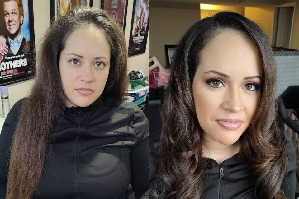 Before and after hair and mkup