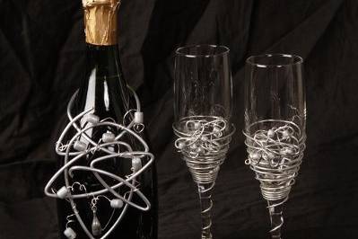 Champagne Bottle Topper and Toasting Flute Set