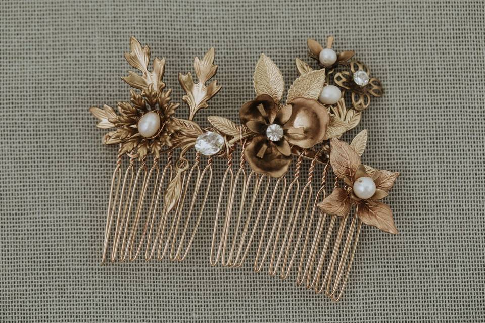 Brass floral hair comb