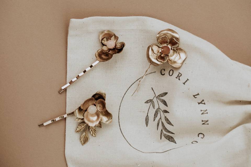 Brass floral hair pins