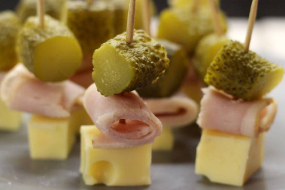 Cheese, meat and pickle sticks