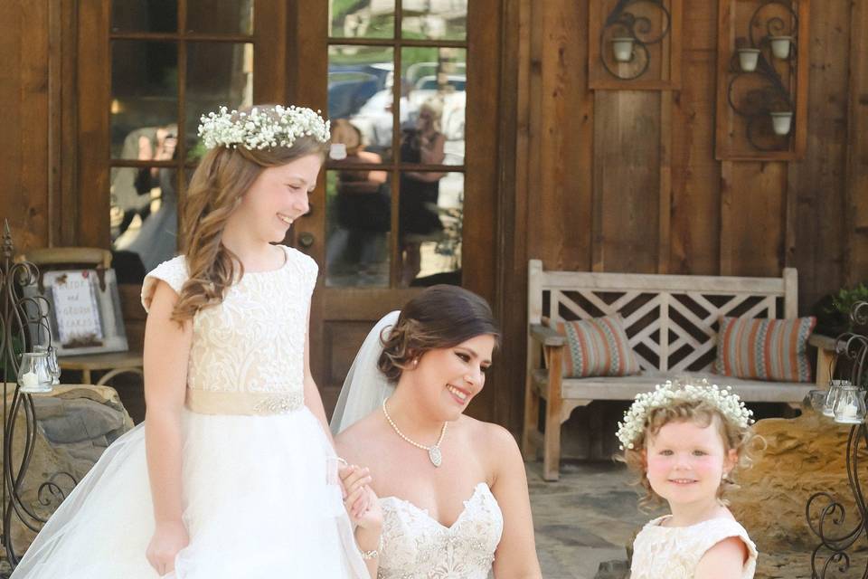 Bride and the flower girls