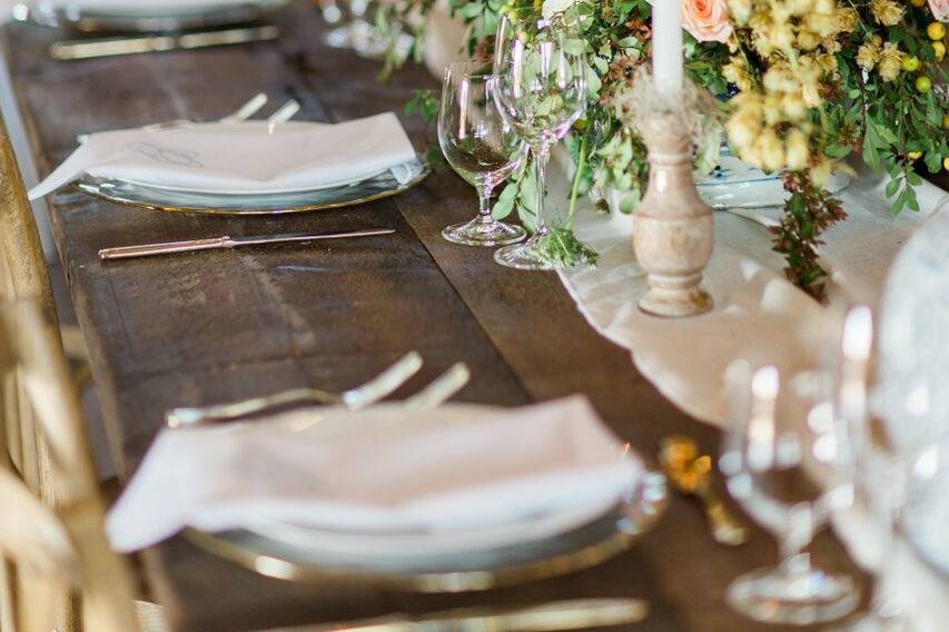 Table setting and floral centerpieces