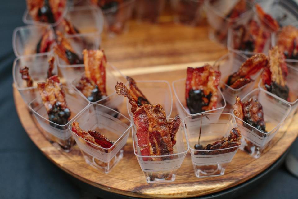 Candied Bacon with a Guinness Chocolate Sauce