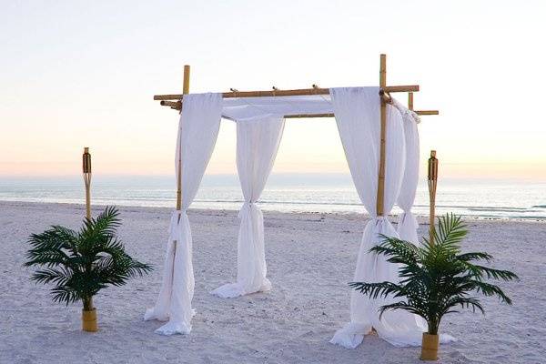 Bamboo Canopy Arch and special palm tree tikis.